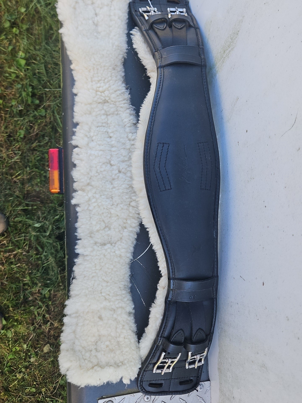 Black Leather Dressage Girth with Silver Buckles